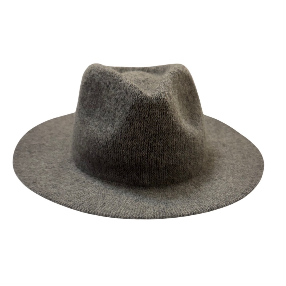 Anthropologie Womens Grey Knit Fedora Hat Wide Brim Charcoal Marl Boho Festival